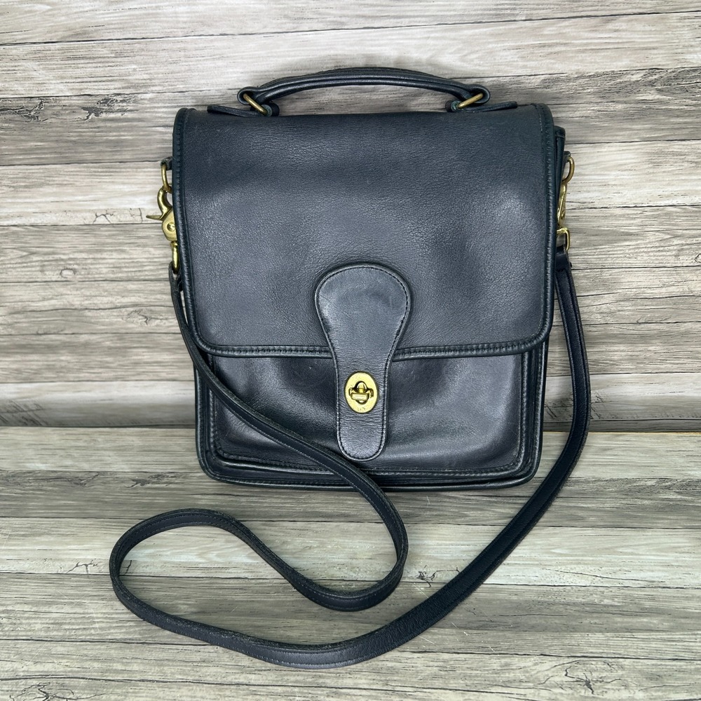 Vintage Coach Station Bag‎ Crossbody Purse Satchel Black Leather 90s
